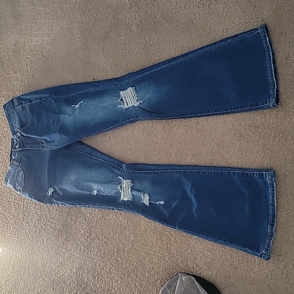 Flair high waist distressed denim